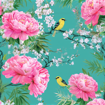 Vintage Botanical Floral Pattern with Birds
