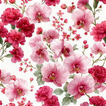 Vintage Botanical Textile Pattern with Orchids and Carnations