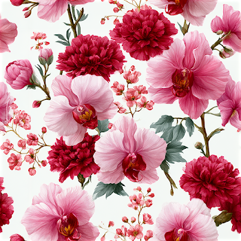 Vintage Botanical Textile Pattern with Orchids and Carnations