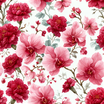 Vintage Botanical Textile Pattern with Orchids and Carnations