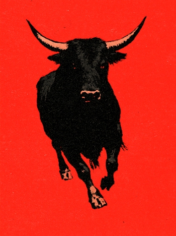 Vintage Bull Illustration on Red Background