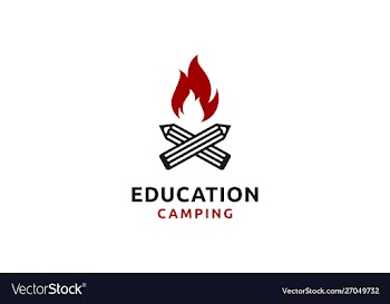 Vintage campfire with pen logo design inspiration vector image