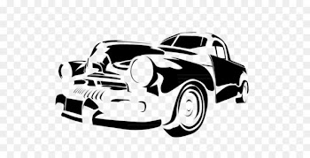 Vintage car Stencil Illustration - Black and white hand-drawn cartoon illustration of old cars 