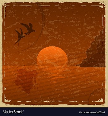 Vintage card with sunset and seagulls vector image