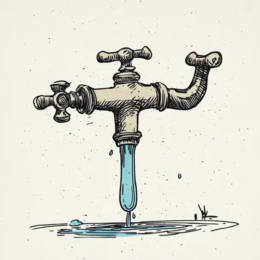 Vintage cartoon faucet illustration with quirky plumber in living area Vintage cartoon faucet illustration with quirky plumber in living area