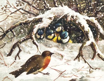 Vintage Christmas Postcard Depicting Birds | Free Photo Illustration - rawpixel