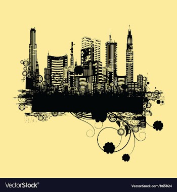 Vintage city background with floral vector image