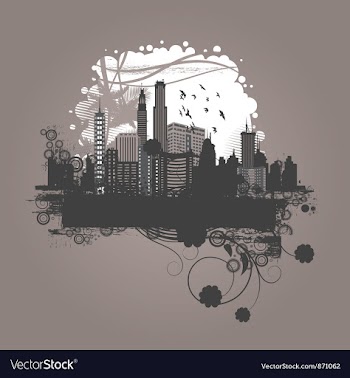 Vintage city background with floral vector image