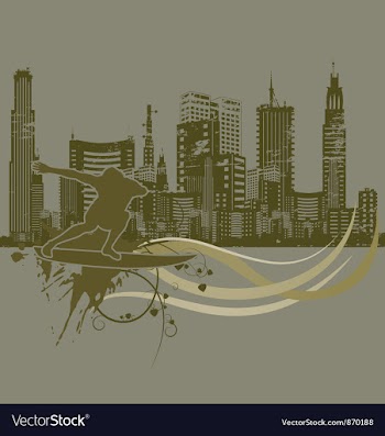 Vintage city background with surfer vector image