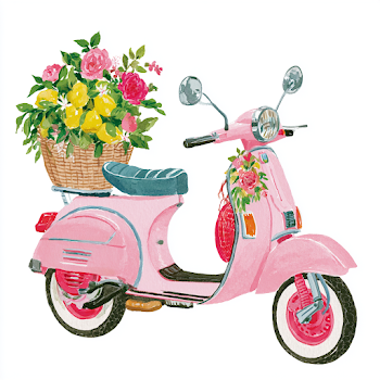 Vintage Coastal Scooter with Wicker Basket