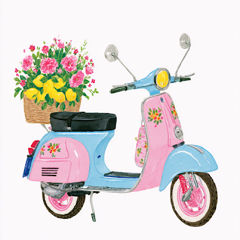 Vintage Coastal Scooter with Wicker Basket