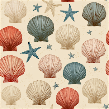 Vintage Coastal Seashell and Starfish Pattern