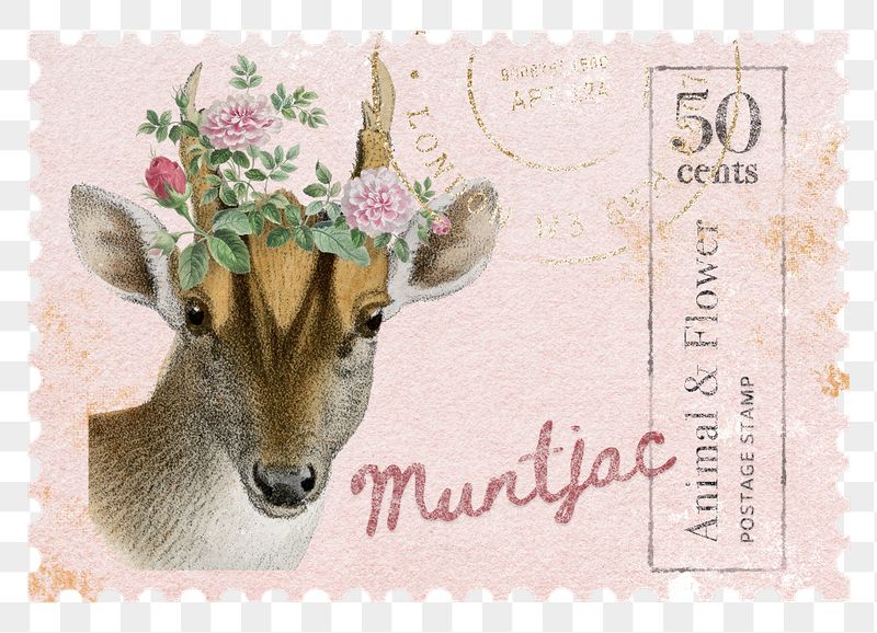 Vintage deer png post stamp | Free PNG - rawpixel
