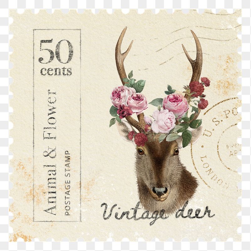 Vintage deer png post stamp | Free PNG - rawpixel