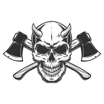 Vintage demon skull with horns Free Vector
