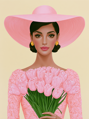 Vintage Elegance: Mid-Century Modern Woman with Tulips
