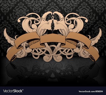 Vintage emblem with damask background vector image