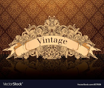 Vintage emblem with damask background vector image