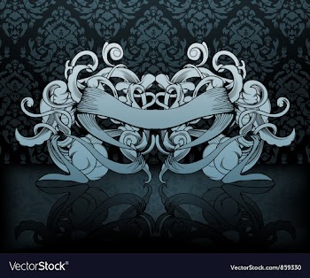 Vintage emblem with damask background vector image
