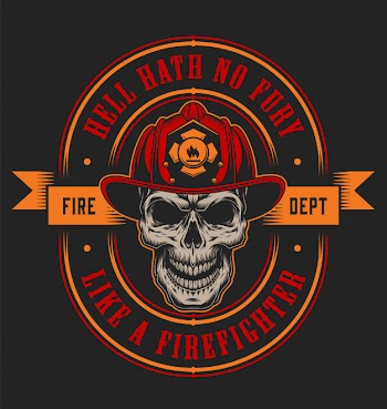 Vintage firefighter colorful label template with fireman skull in helmet and crossed axes illustration Free Vector