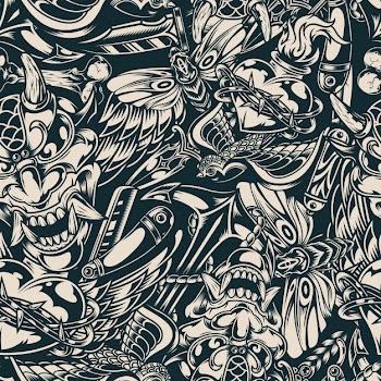 Vintage flash tattoos seamless pattern Free Vector