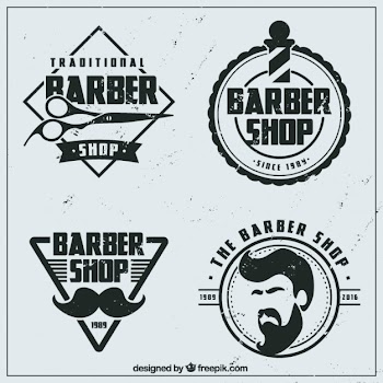Vintage flat barber shop logos Free Vector