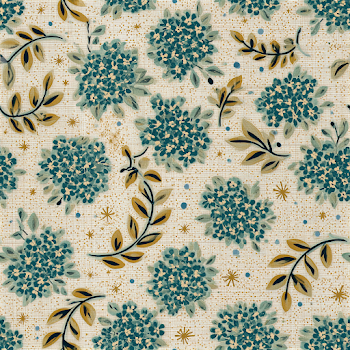 Vintage Floral Fabric Pattern with Teal Blue Flowers