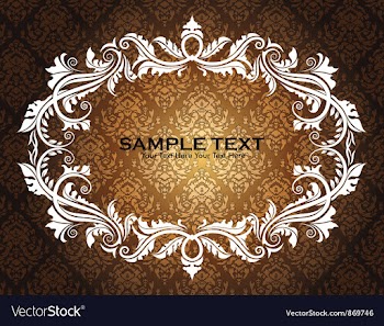 Vintage floral frame with damask background vector image
