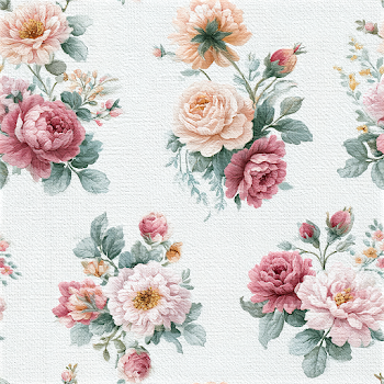 Vintage Floral Pattern on White Fabric