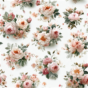 Vintage Floral Pattern on White Fabric