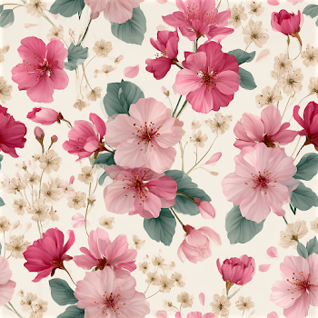 Vintage Floral Pattern with Cherry Blossoms and Wildflowers