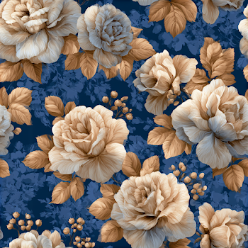 Vintage Floral Pattern with Cream Roses on Navy Background