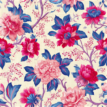 Vintage Floral Textile Pattern on Cream Linen