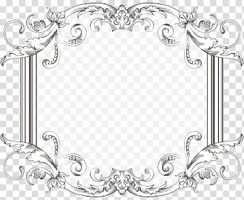Vintage Frame Three, black line art of a floral frame transparent background PNG clipart