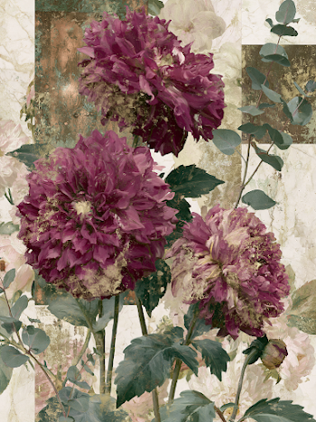 Vintage Fuchsia Dahlia Botanical Collage
