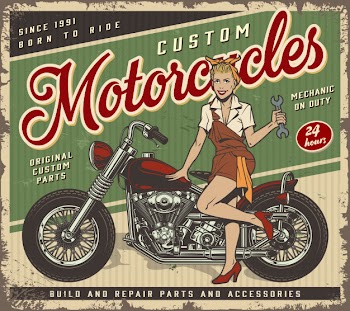 Vintage garage service poster template with pin up mechanic girl Free Vector