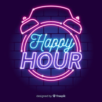 Vintage happy hour neon sign Free Vector