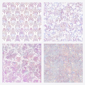 Vintage holographic flora vector pattern set remix from artwork by William Morris