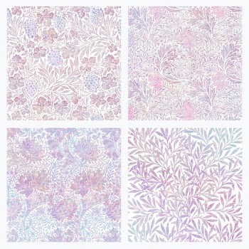 Vintage holographic floral vector pattern set remix from artwork by William Morris