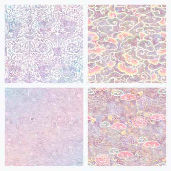Vintage holographic floral vector pattern set remix from artwork by William Morris