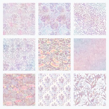Vintage holographic floral vector pattern set remix from artwork by William Morris