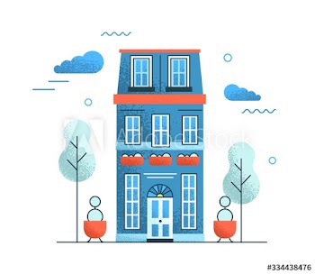 Vintage hotel building vector flat illustration