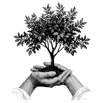 Vintage Icon of Hands Holding a Tree