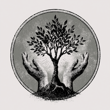 Vintage Icon of Hands Holding a Tree