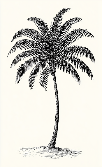Vintage Ink Drawing of a Small Palm Tree