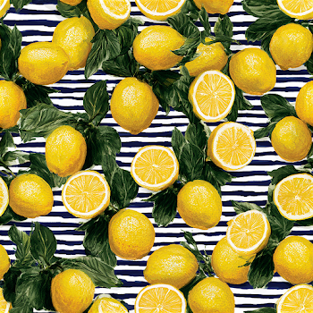 Vintage Italian Lemon Print with Blue Stripes