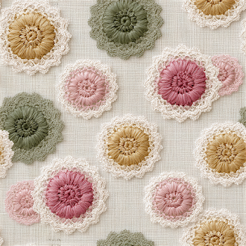 Vintage Lace Doily Pattern on Cream Linen