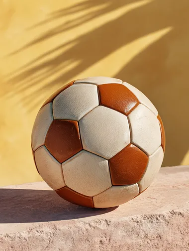 Vintage Leather Soccer Ball on Pastel Yellow Background Vintage Leather Soccer Ball on Pastel Yellow Background