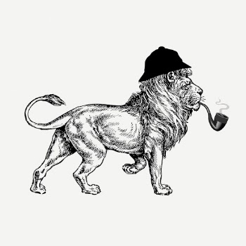 Vintage lion, animal illustration, pipe | Free PSD Illustration - rawpixel