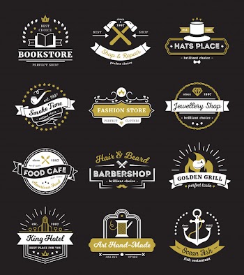 Vintage logos of hotel stores restaurant and cafe with design elements Free Vector